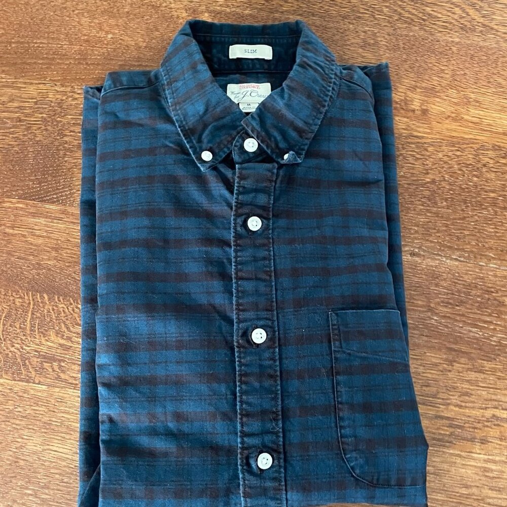 Jcrew Navy and Black Plaid Slim Fit Oxford Shirt